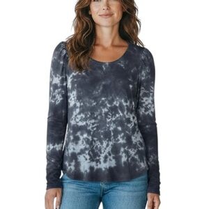 Sundays Casual Cotton Relaxed Tie Dye Round Neck Long Sleeve Top XS Blue NWT